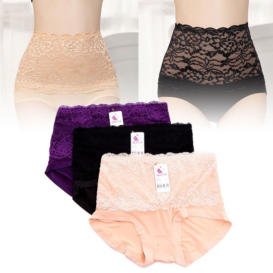 Set 5 Quần Lót Nữ Cỡ Đại(60-72kg) Cạp Cao Kèm Gen Bụng Ren Cotton Mềm Mại