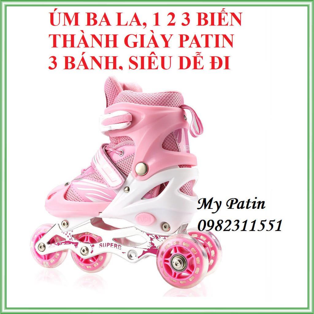 Giày patin trẻ em biến hình cho bé mới tập trượt patin, patin chuyển 1 hàng thành 2 hàng