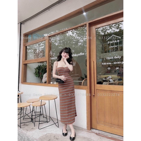 VÁY 2 DÂY KẺ DÁNG XOÈ CHẤT THUN DÀY DẶN MS15988