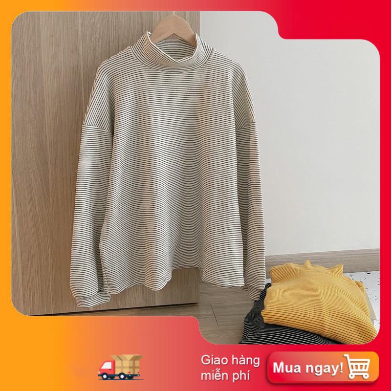 áo sweater cổ 3p kẻ ngang nỉ da cá dày dặn 5 màu mùa đông viền trắng ulzzang hàn quốc JULY