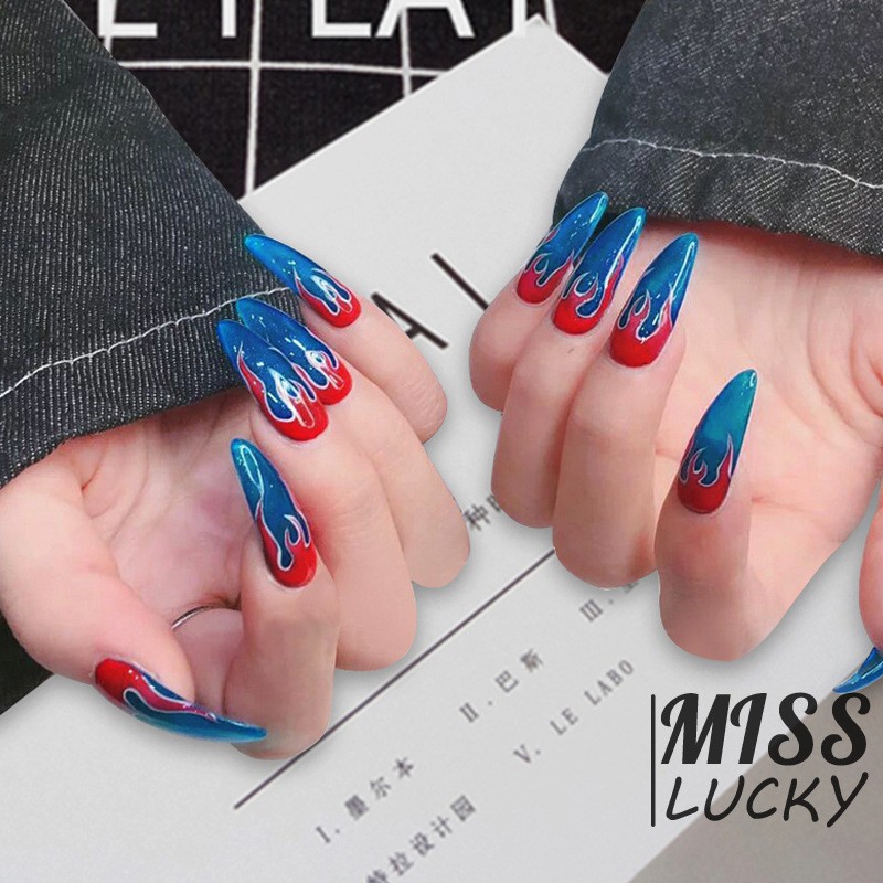 Set 24 móng tay nhân tạo đầu nhọn phong cách cá tính dành cho nữ