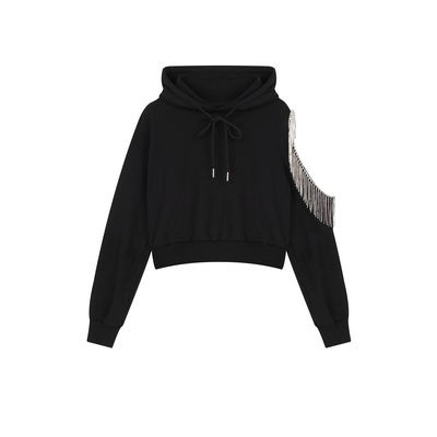 Áo Hoodie liền mũ ngắn màu đen Áo nữ dáng suông kiểu Hàn Quốc