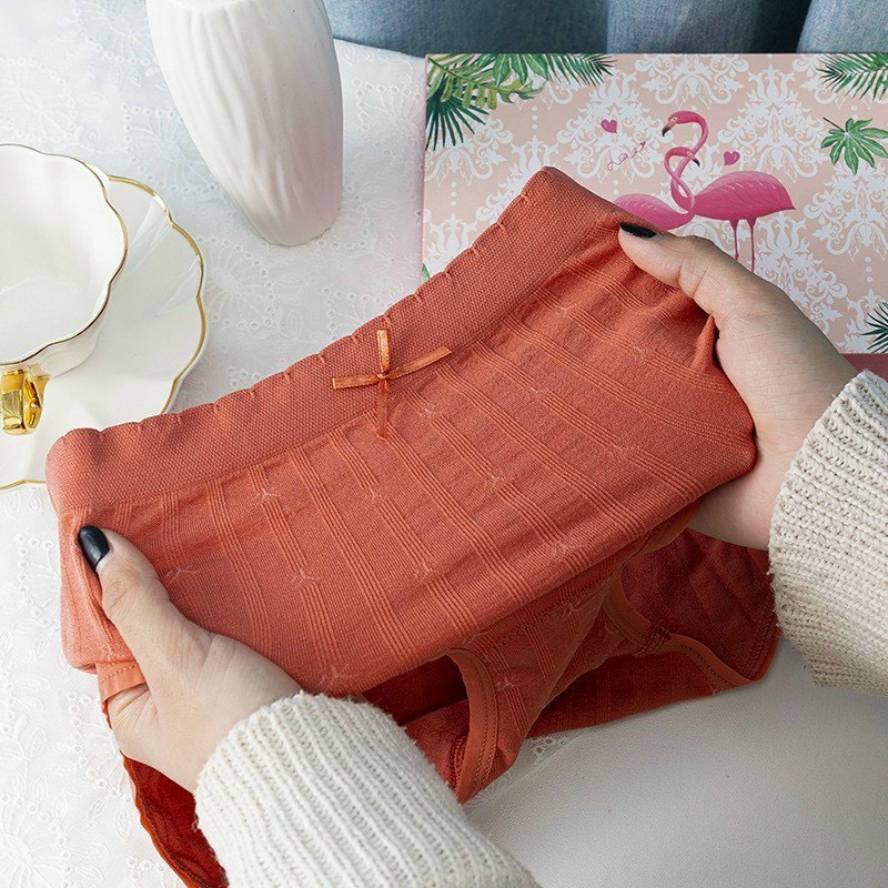 Quần Lót Nữ ❤️FREESHIP❤️ Quần Lót Cotton Nữ Cạp Cao kháng khuẩn viền đính nơ nhỏ nữ tính thon gọn mẫu A41