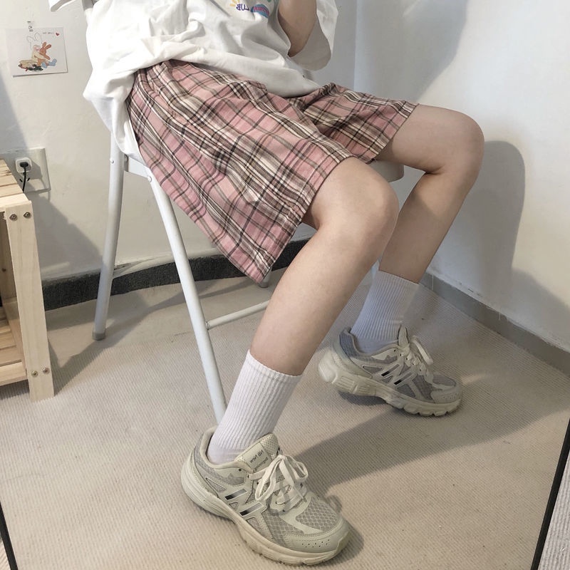 Quần ngắn IELGY ống rộng kẻ sọc caro thời trang hè phong cách Hàn Quốc cho nữ