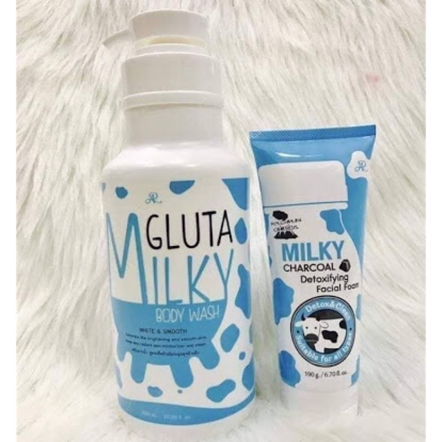 Sữa tắm bò kèm sữa rửa mặt gluta milky