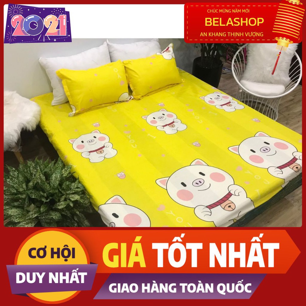 Bộ ga gối Drap 1m6 Cotton Poly Vikona mẫu heo vàng lớn