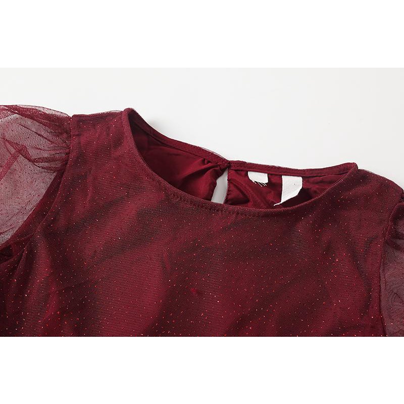 Váy nhũ đỏ tay bồng H&M