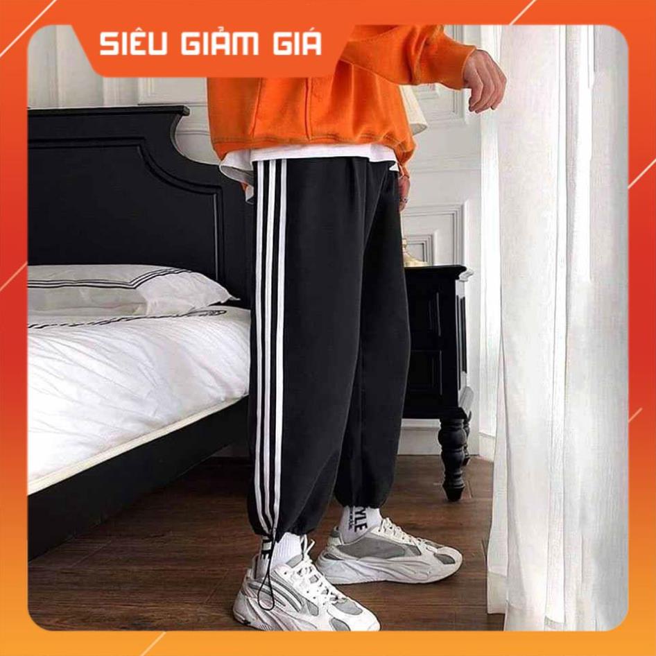 Quần jogger BÓ CHUN unisex 3 SỌC thể thao nam nữ, quần thun nỉ