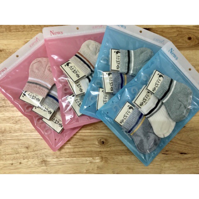 Set 3 đôi vớ sơ sinh chất thun 100% cotton, có gai chống trượt hàng xuất khẩu Hàn Quốc cho bé từ 3 đến 12 tháng