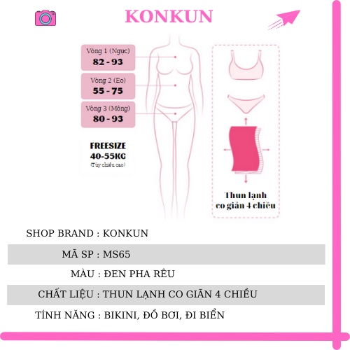 Bikini, Đồ bơi nữ 2 mảnh đen pha rêu hàn quốc áo tắm học sinh kín đáo KONKUN MS65