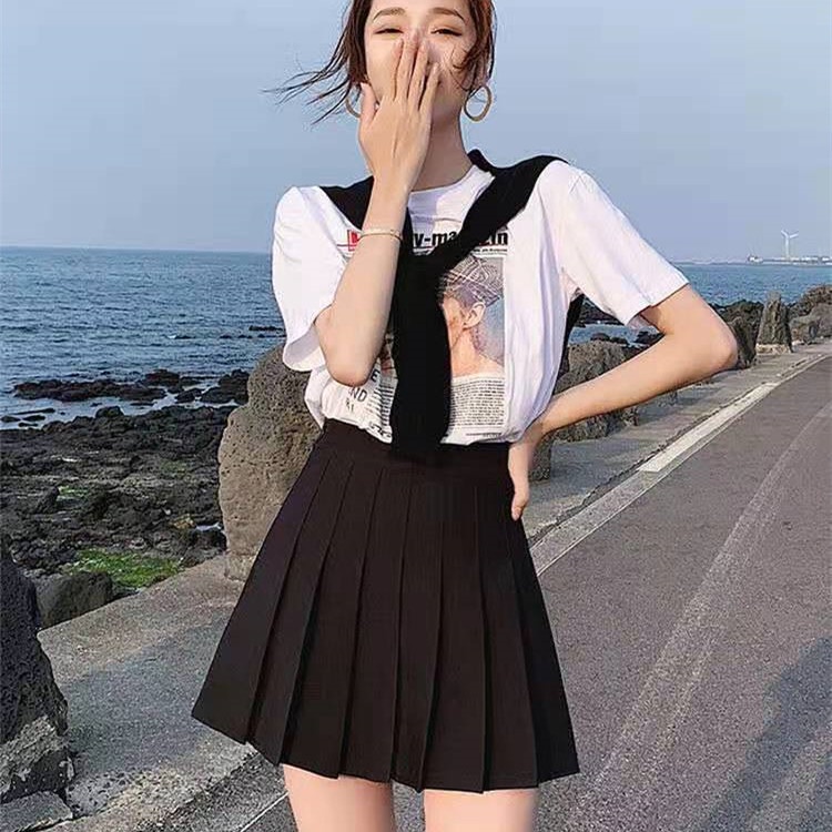 Chân Váy Chữ A Ngắn Lưng Cao Xếp Ly Thời Trang Xuân Thu Cho Nữ