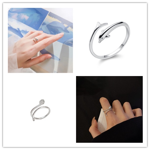 Nhẫn Hở Tùy Chỉnh Hình Rắn/ Cá Heo/ Cá Heo Thiết Kế Đơn Giản Thời Trang Cho Nữ