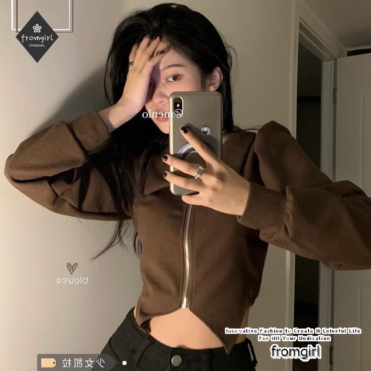 Áo Sơ Mi Tay Dài Phồng Cổ Bẻ Dáng Ôm Thời Trang Thu Đông Dành Cho Nữ