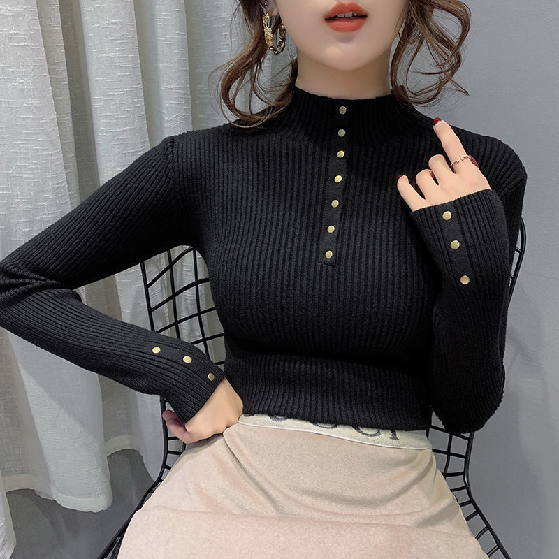 Áo Sweater Tay Dài Cổ Lọ Dáng Ôm Thời Trang Thu Đông Phong Cách Hàn Quốc Cho Nữ