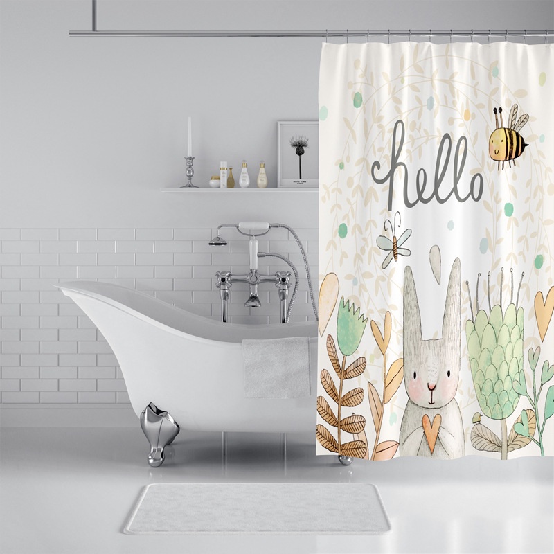 Rèm che nhà tắm bằng polyester chống nước họa tiết thỏ hoạt hình xinh xắn