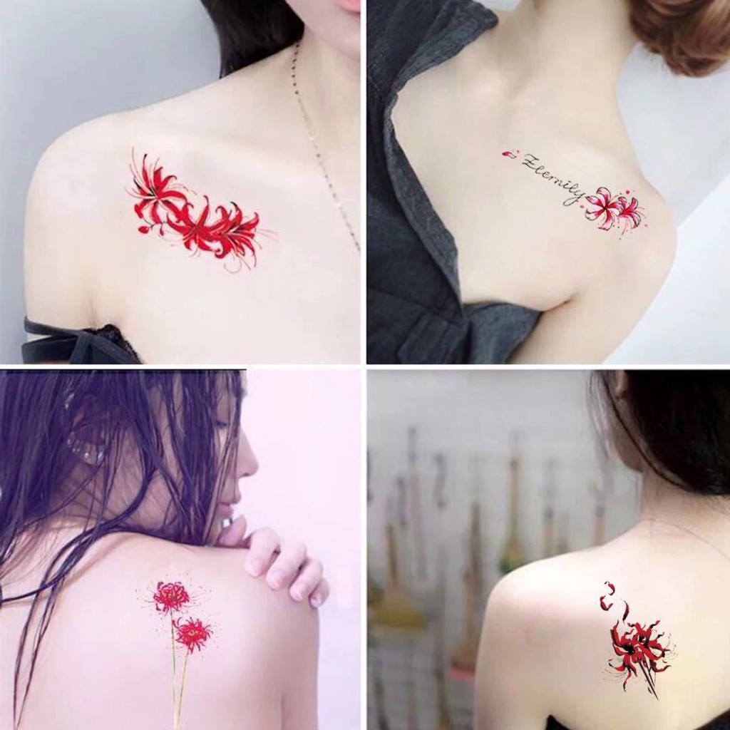 (lẻ tấm) Hình Xăm Dán Tattoo Tha Thu Hoa Bỉ Ngạn Chống Thấm Nước Phong Cách Cổ Trang