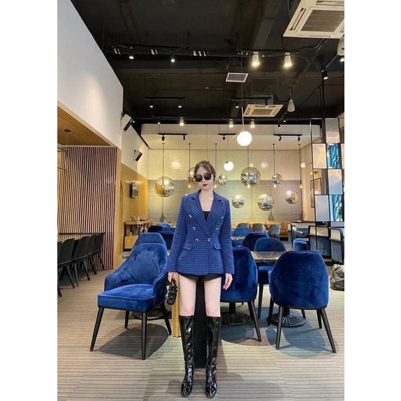 Áo Zara Áo khoác dạ tweed blazer xanh navy Zara xuất A085