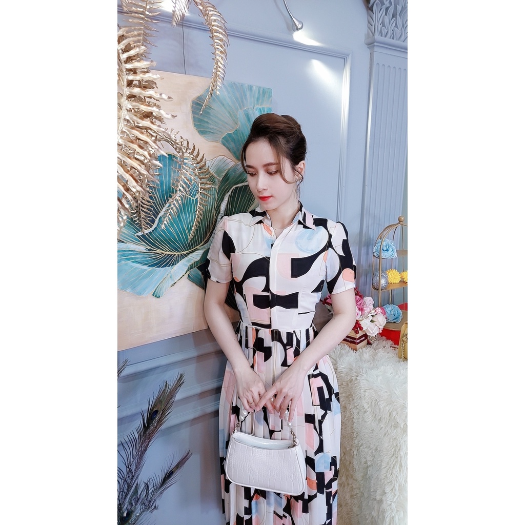 Đầm sơ mi xếp ly Da1461 vải voan châu tôn