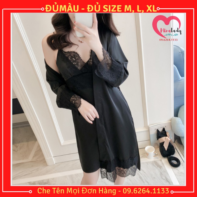 Sét Váy Ngủ Lụa 2 Dây Áo Choàng Ngủ Lụa Dài Nữ Sexy Gợi Cảm Quyến Rũ Giá Rẻ Đủ Màu Size Kèm Mut