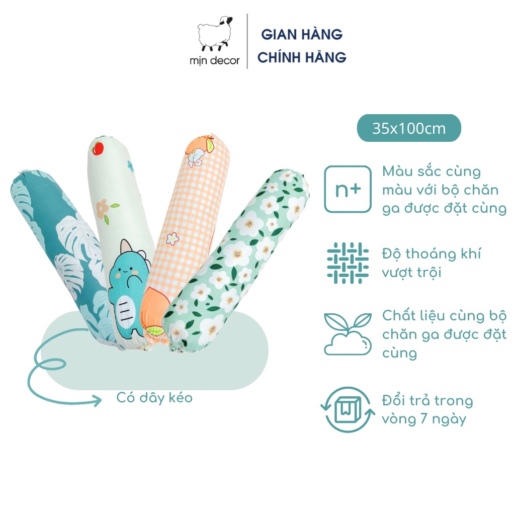 Vỏ gối ôm dây kéo, áo gối ôm cotton 3D 35x110cm thoáng mát mềm mịn đa dạng mẫu mã