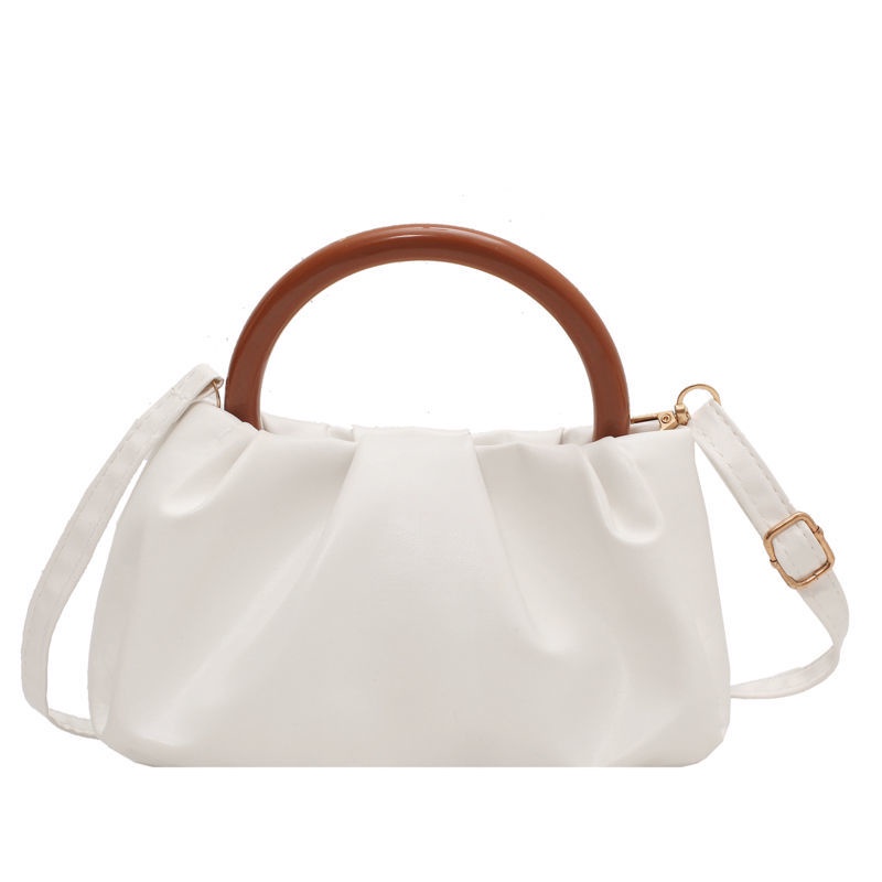 Túi xách hình dáng đám mây nhỏ có nếp gấp tay cầm gỗ thời trang mới 2022 cho nữ