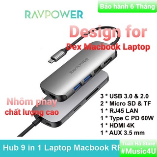 Mua Bộ chuyển đổi Hub 9 in 1 USB Type C to sang HDMI 4K USB3.0 SD RJ45 3.5mm Vention Aukey RavPower cho Samsung Dex Macbook