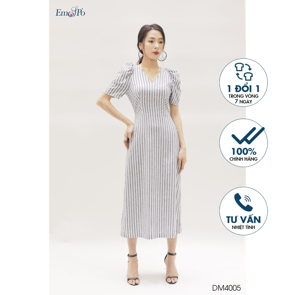 Đầm ôm A cổ tim tay bồng Emspo DM4005