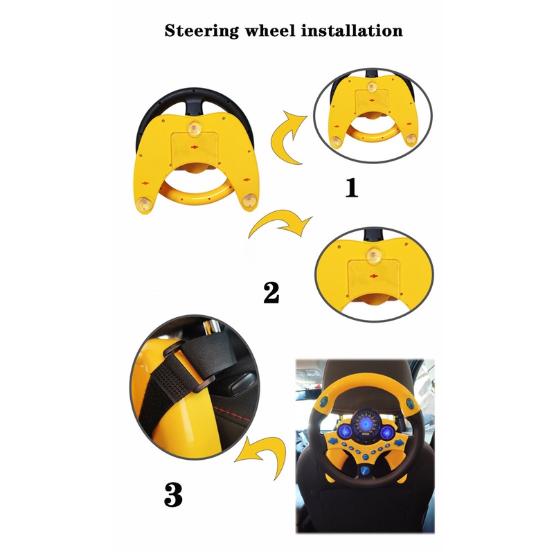 Đồ chơi mô hình vô lăng có nhạc và đèn gắn xe ôtô, mặt phẳng trong nhà xoay 360 cho bé