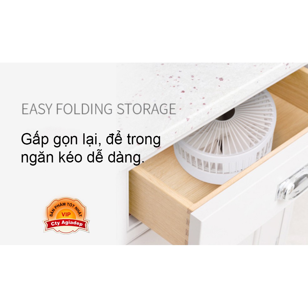 Quạt pin sạc gấp gọn tiện mang đi lại - Thiết kế đẹp cho văn phòng, bàn học AGD Telesco