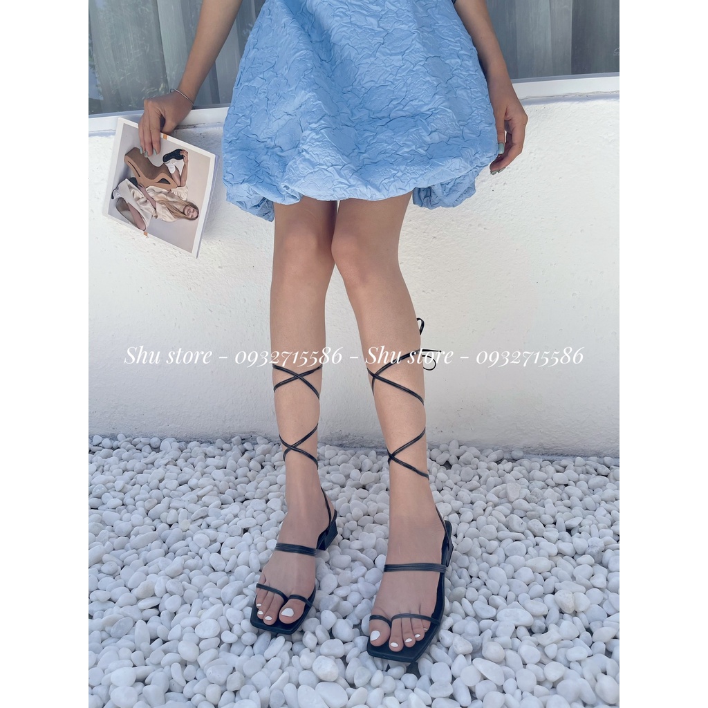 Kho dép Shu | Sandal gót vuông sandal quai mảnh cột dây thời trang nữ xinh xắn
