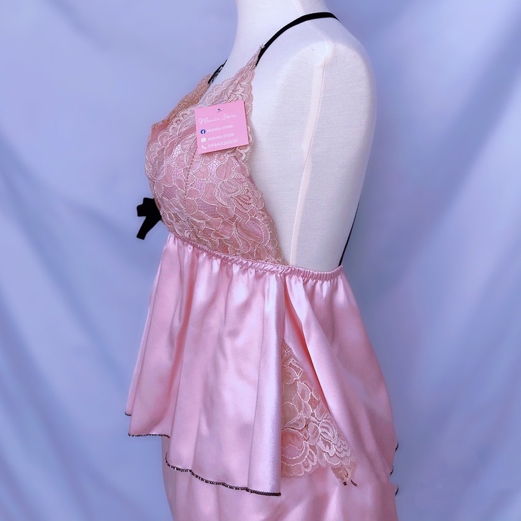 Đồ ngủ sexy,đồ ngủ 2 dây phối ren MOMISA03 chất liệu lụa thái mềm mại <58kg | BigBuy360 - bigbuy360.vn