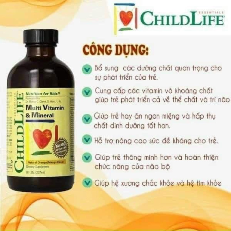 Vitamin tổng hợp Childlife Multivitamin & Mineral 237 Ml dành cho trẻ em từ 6 tháng đến 12 tuổi