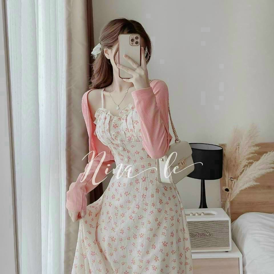Sét đầm váy nữ sang trọng họa tiết họa kèm áo khắc gân tôn dáng trẻ trung sang trọng thanh lịch siêu xinh