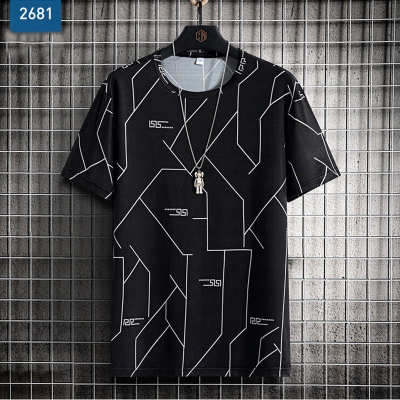 Áo Thun Thể Thao Tay Ngắn Dáng Rộng Vải Lụa Lạnh In Họa Tiết Cá Tính Cho Nam