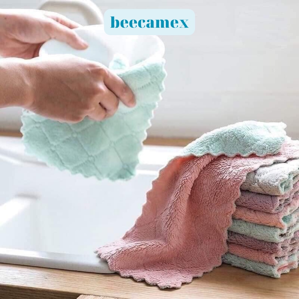Combo 10 Khăn lau đa năng bếp, bát đĩa, cốc chén thấm nước chống dính dầu mỡ hai mặt