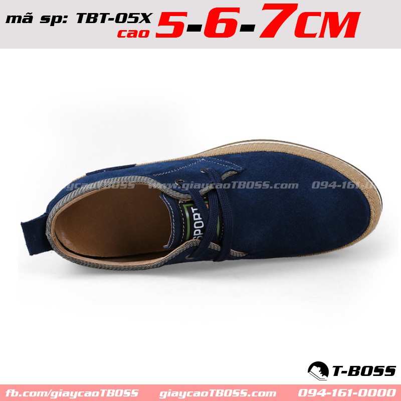 Giày Tăng chiều cao nam 5cm - 6cm - 7cm, Da lộn cao cấp TBT-05X - GIÀY CAO T-BOSS
