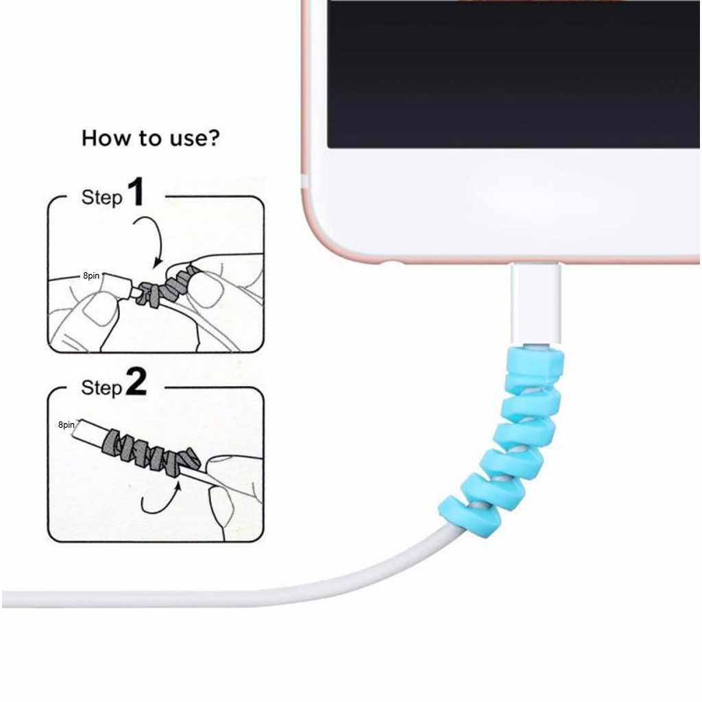 <Raperils>1 Pair Charging Cable Protector Durable Anti-tangle Plastic Spiral Charging Cord Winder for Cellphones Computers Laptops Mouses USB Cords