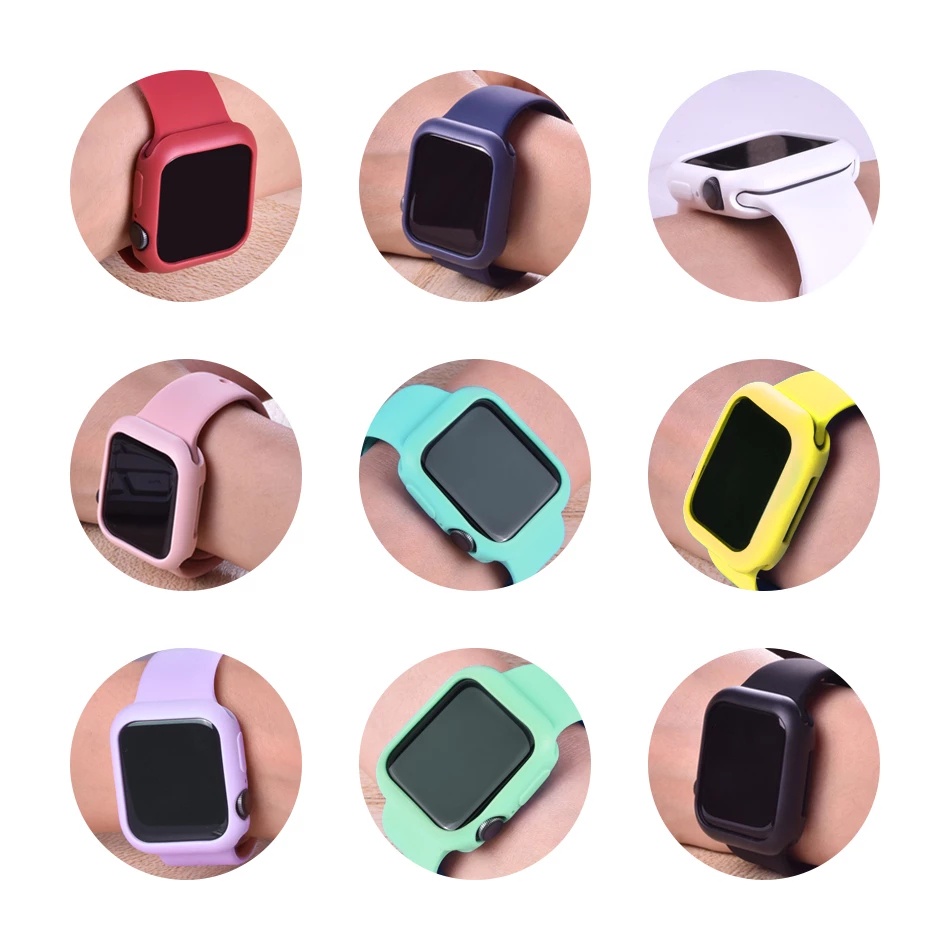 Ốp lưng TPU mềm cho Apple Watch Series 7/6/se/5/4/3/2/1 41mm 45mm 38mm 42mm 40mm 44mm Vỏ bảo vệ đồng hồ màu kẹo