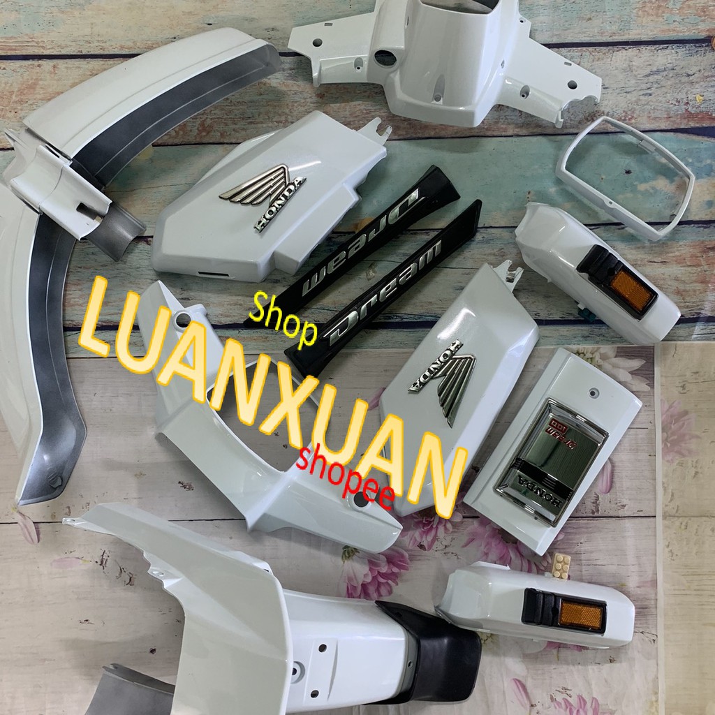 Bộ dàn áo xe Dream 2-Full  vỏ nhựa xe dream thái TẶNG TEM NỔI -dream ll -dream màu TRẮNG -nhựa ABS loại 1
