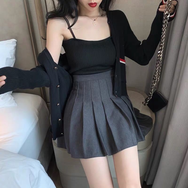 Chân Váy Chữ A Lưng Cao Xếp Ly Màu Sắc Thời Trang Phong Cách Hàn Quốc Cho Nữ