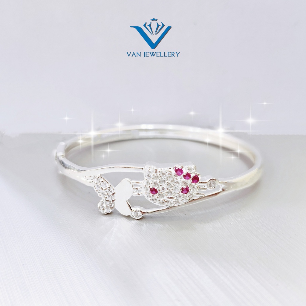 Vòng tay bạc Vòng kiềng tay mặt mèo Hello Kitty cho bé Van jewelry V10666
