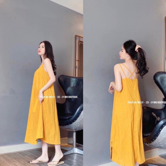 Đầm maxi 2 dây nữ Bing - váy suông nữ 2 dây vải đũi lụa mềm mát mặc đi biển | BigBuy360 - bigbuy360.vn