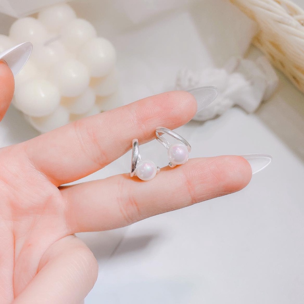 Bông tai bạc nữ PANSY đính ngọc trai nhân tạo, khuyên tai nữ bằng bạc ta