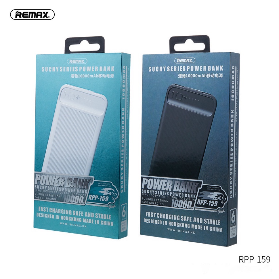 Pin Sạc dự Phòng Chính Hãng Remax RPP-159 Dung Lượng 10000mAh  2 Cổng USB Thiết Kế Nhỏ Gọn Hiện Tại Vỏ Nhựa Chống Cháy