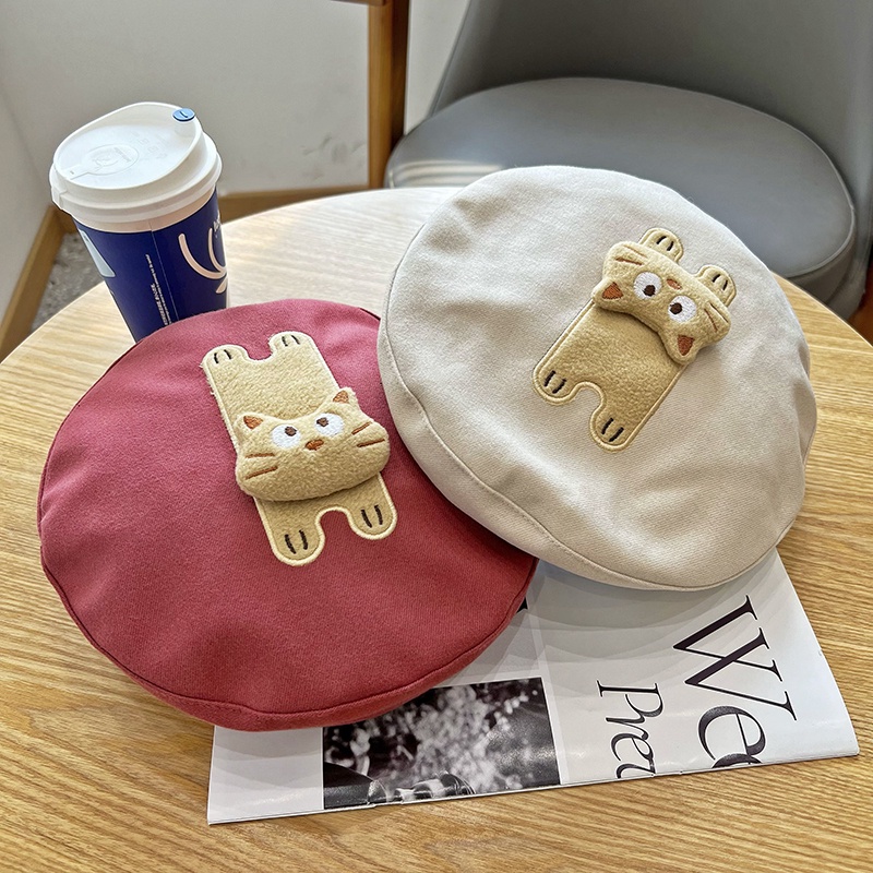 Mũ Nồi Vải Cotton In Hình Mèo Dễ Thương Phong Cách Hàn Quốc Thời Trang Thu Đông Cho Nữ