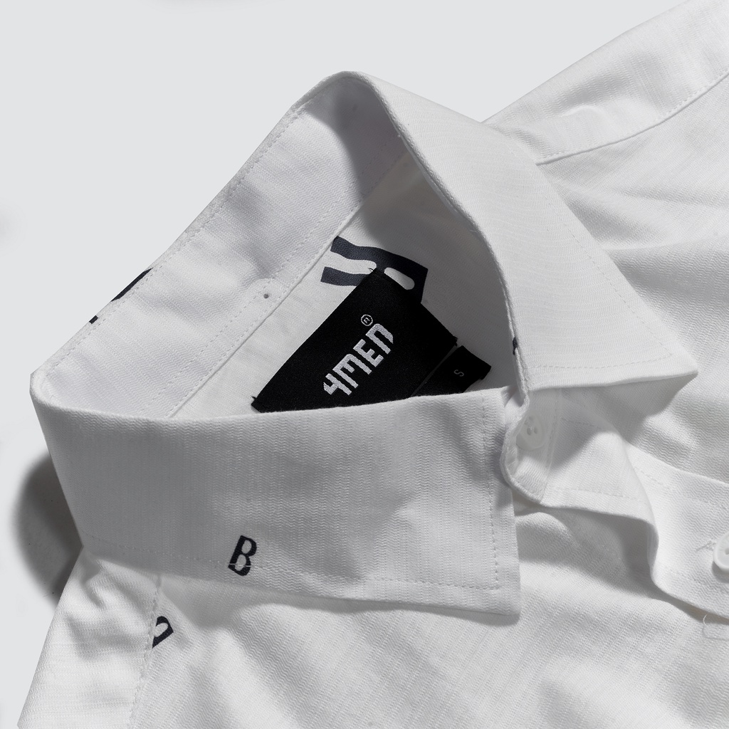 Áo sơ mi nam ngắn tay trắng họa tiết 4MEN SM059 in chữ đẹp mới lạ, trẻ trung | BigBuy360 - bigbuy360.vn