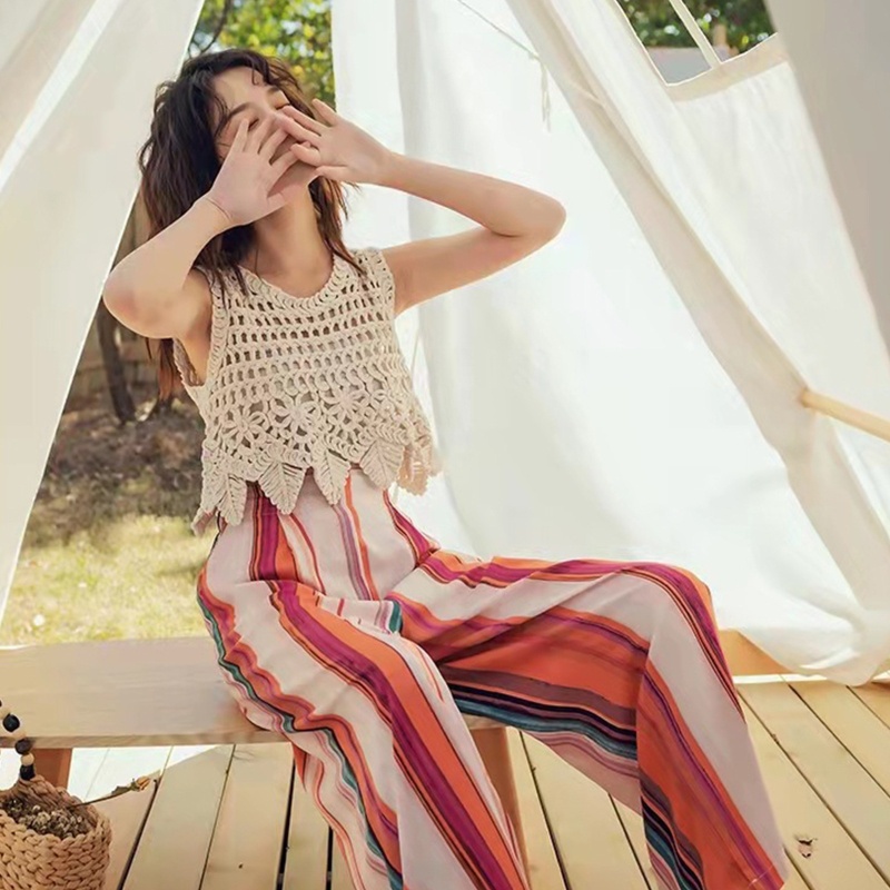 Áo Croptop Dệt Kim Sát Nách Thiết Kế Khoét Lỗ Hình Chiếc Lá Thời Trang Đi Biển Cho Nữ