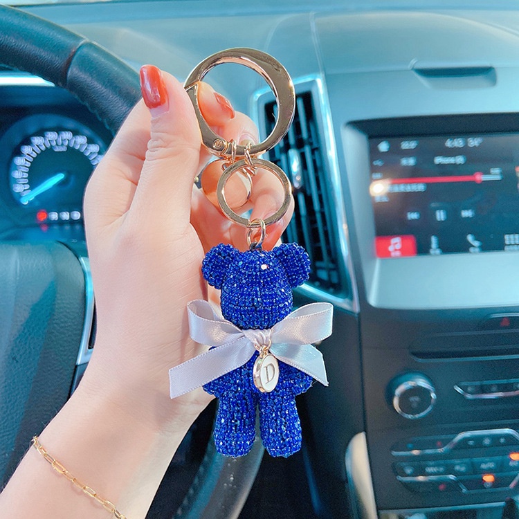 Móc Khóa Hình Gấu In Chữ Đính Đá Thời Trang