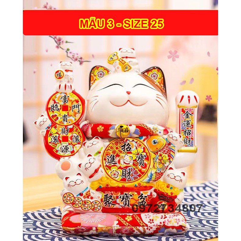 Mèo Thần Tài Vẫy Tay Phát Tài Phát Lộc Gốm Sứ Cao Cấp ( Kèm đệm đỏ và dây cắm ) size 29 cả đệm | BigBuy360 - bigbuy360.vn