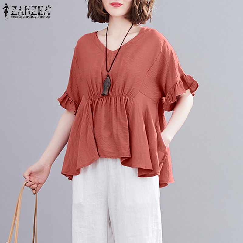 Zanzea Áo Thun Nữ Ngắn Tay Cổ Tròn Lưng Thun Thời Trang